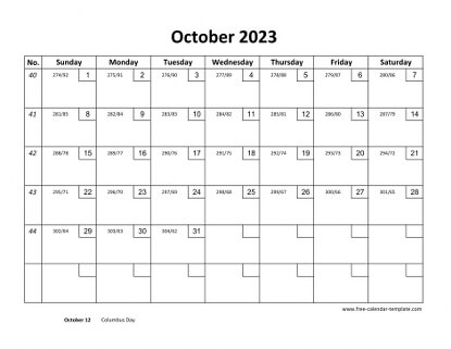 october 2023 calendar checkboxes horizontal