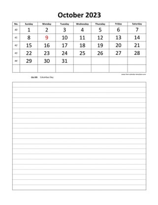 october 2023 calendar daily notes vertical