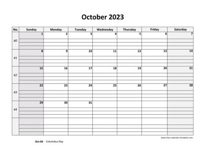 october 2023 calendar daygrid horizontal