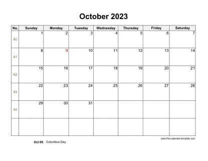 october 2023 calendar holidays horizontal