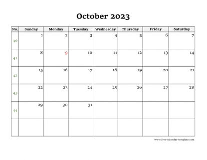 october 2023 calendar simple horizontal