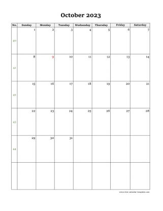 october 2023 calendar simple vertical