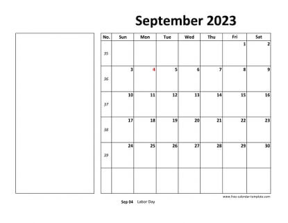 september 2023 calendar boxnotes horizontal