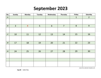 september 2023 calendar daycolored horizontal