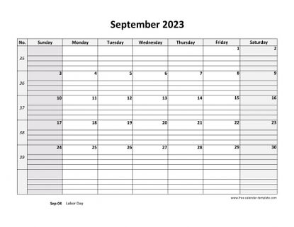 september 2023 calendar daygrid horizontal