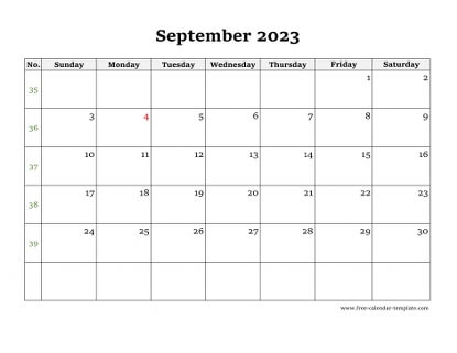 september 2023 calendar simple horizontal