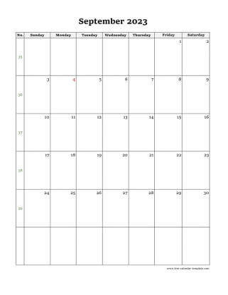 september 2023 calendar simple vertical