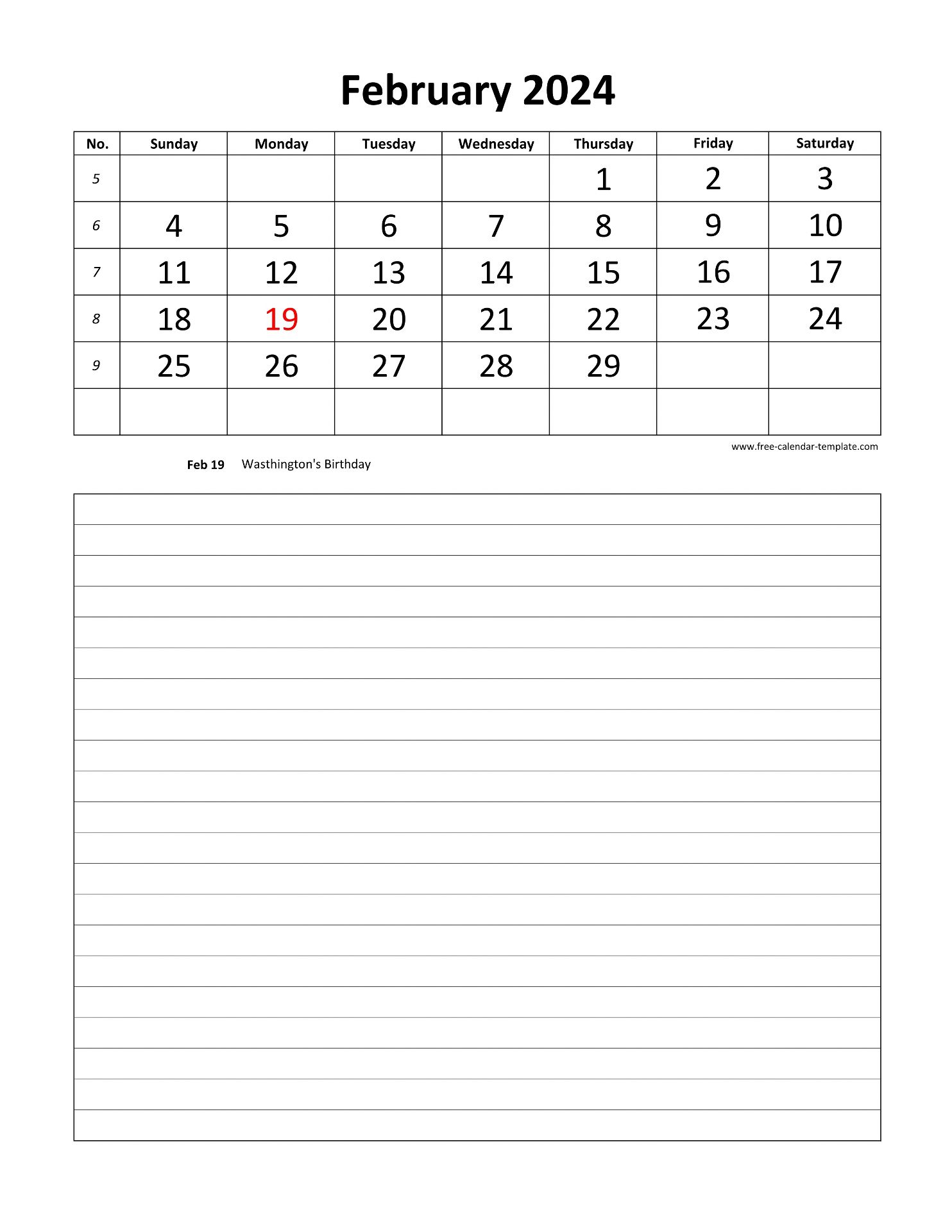 Printable 2024 February Calendar Grid Lines For Daily Notes vertical Printable 2024 February Calendar Grid Lines For Daily Notes vertical