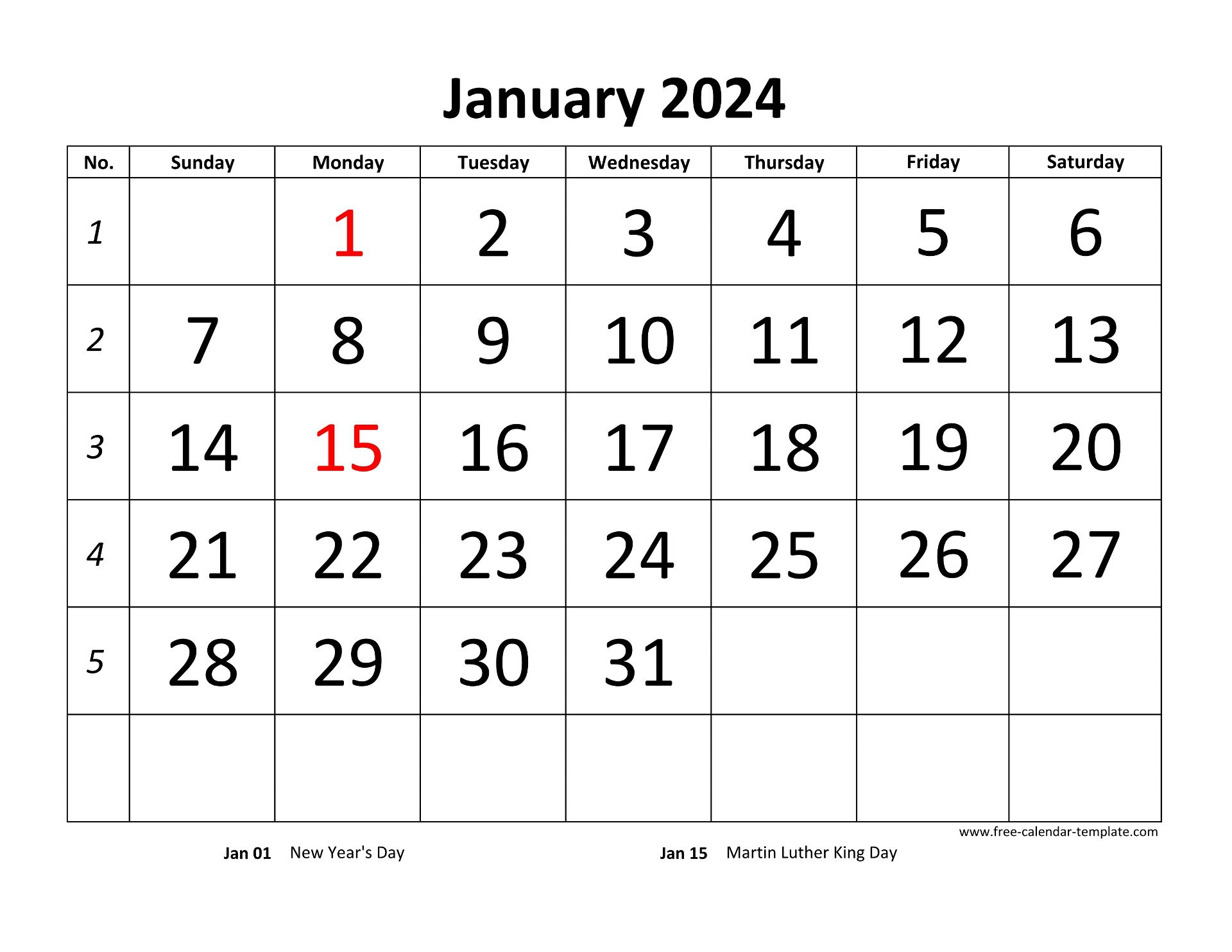 Free Calendar Template 2024 Word