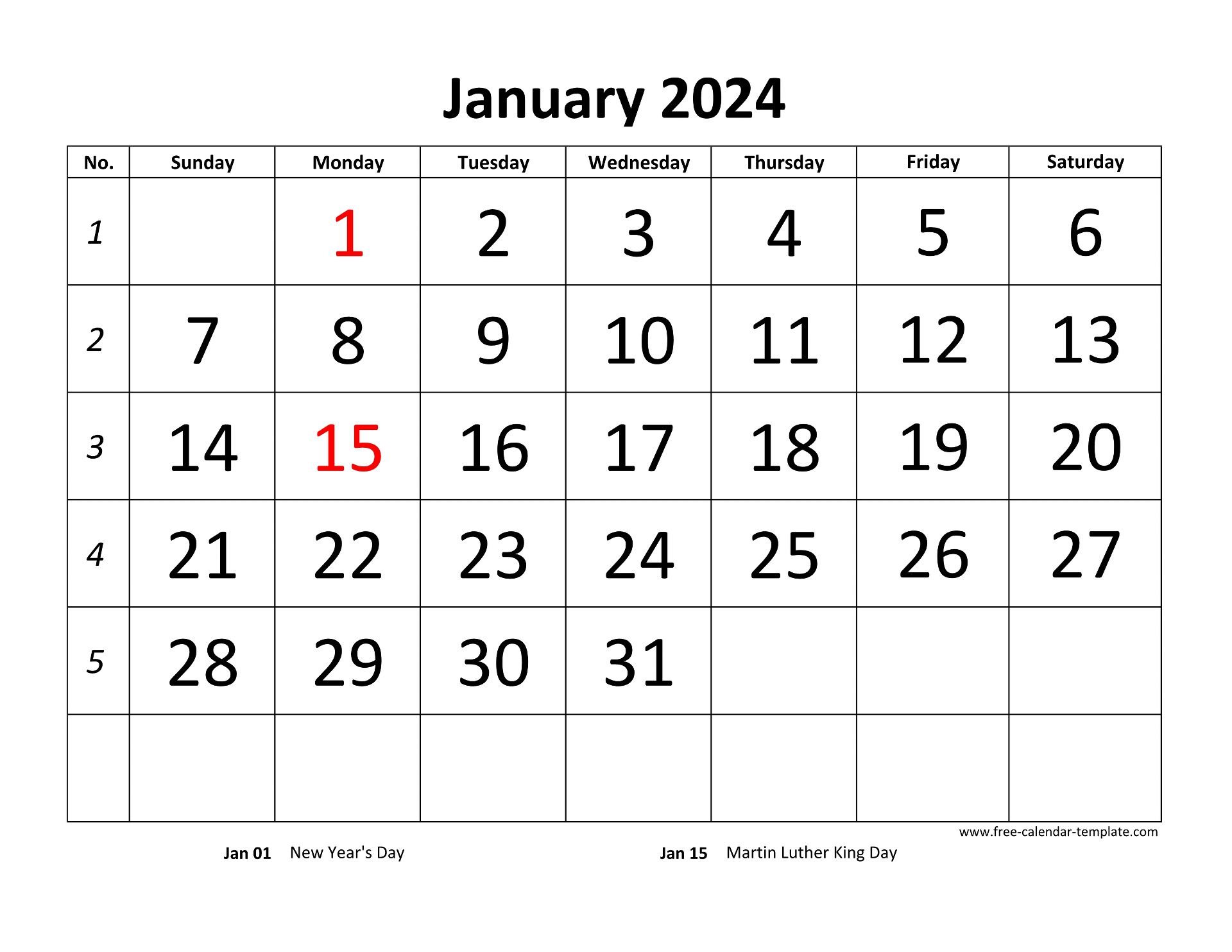 FREE 2024 Calendar Template Word