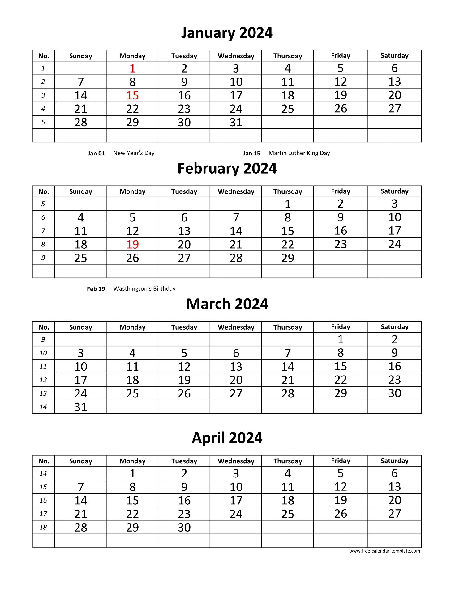 Free Printable 4 Month Calendar 2024 - Billi Cherise