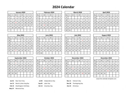 2024 calendar holidays bottom horizontal