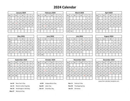 Printable Yearly Calendar 2024