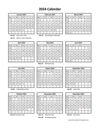 2024 calendar holidays month vertical