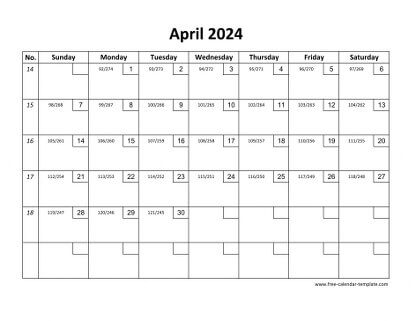 april 2024 calendar checkboxes horizontal