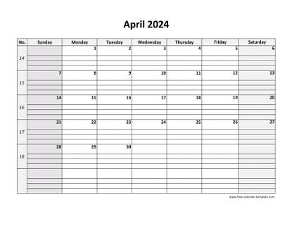 april 2024 calendar daygrid horizontal
