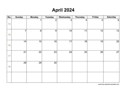 april 2024 calendar holidays horizontal