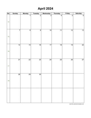april 2024 calendar holidays vertical
