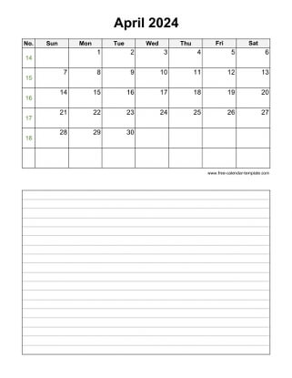 april 2024 calendar notes vertical