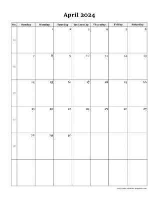 april 2024 calendar simple vertical