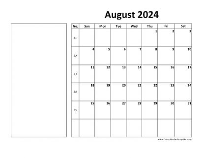 august 2024 calendar boxnotes horizontal