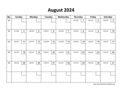 august 2024 calendar checkboxes horizontal