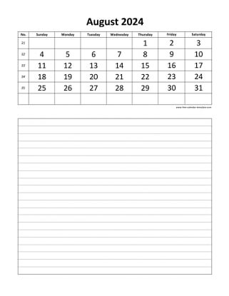 august 2024 calendar daily notes vertical