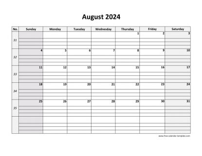 august 2024 calendar daygrid horizontal