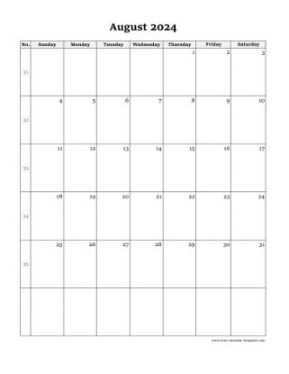 august 2024 calendar simple vertical