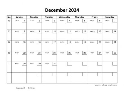december 2024 calendar checkboxes horizontal