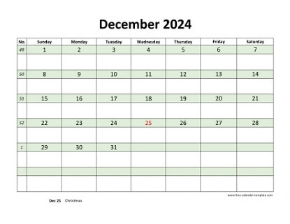 december 2024 calendar daycolored horizontal