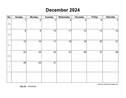 december 2024 calendar holidays horizontal