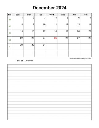december 2024 calendar notes vertical