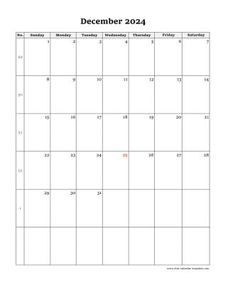 december 2024 calendar simple vertical