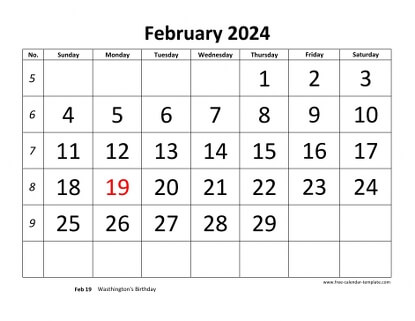 february 2024 calendar bigfont horizontal