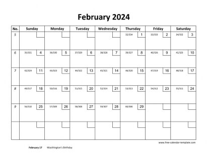 february 2024 calendar checkboxes horizontal