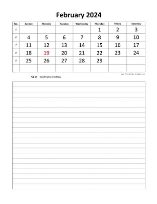 february 2024 calendar daily notes vertical