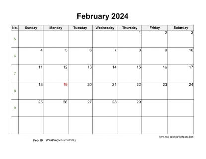 february 2024 calendar holidays horizontal