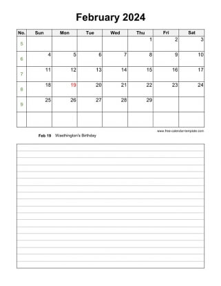 february 2024 calendar notes vertical
