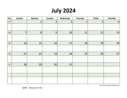 july 2024 calendar daycolored horizontal
