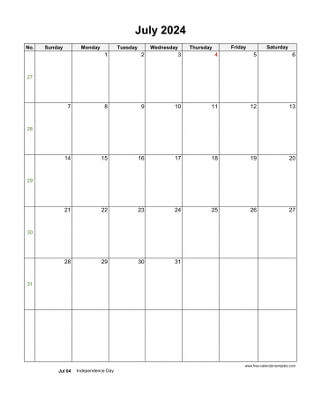 july 2024 calendar holidays vertical