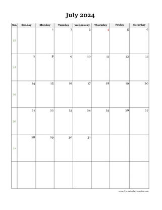 july 2024 calendar simple vertical