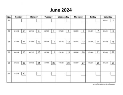 june 2024 calendar checkboxes horizontal