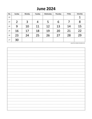 june 2024 calendar daily notes vertical