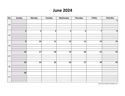 june 2024 calendar daygrid horizontal
