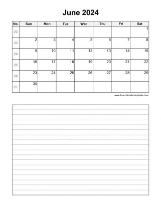 june 2024 calendar notes vertical