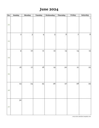 june 2024 calendar simple vertical