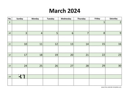 march 2024 calendar daycolored horizontal