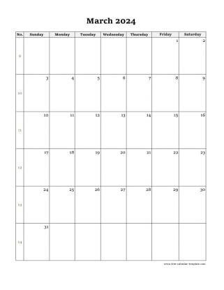 march 2024 calendar simple vertical