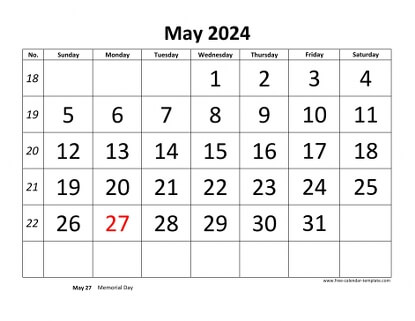 may 2024 calendar bigfont horizontal